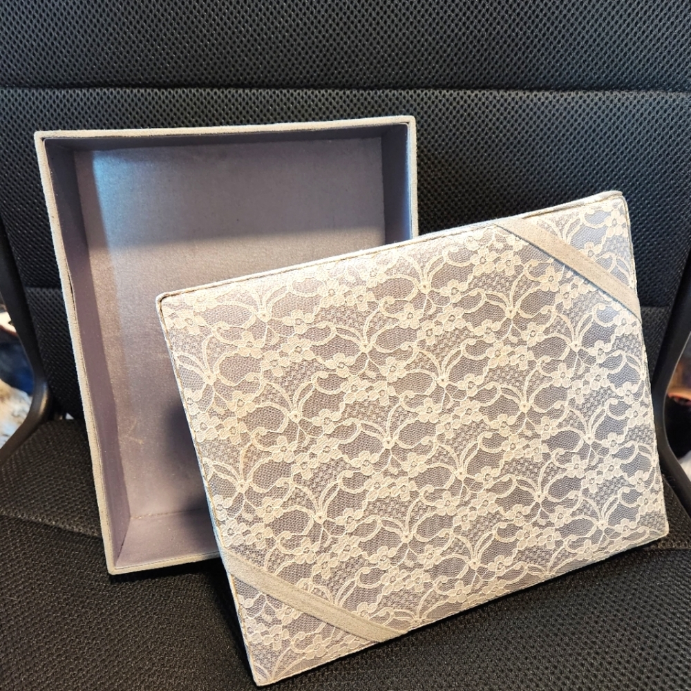 Lace and suede covered box, 8x10